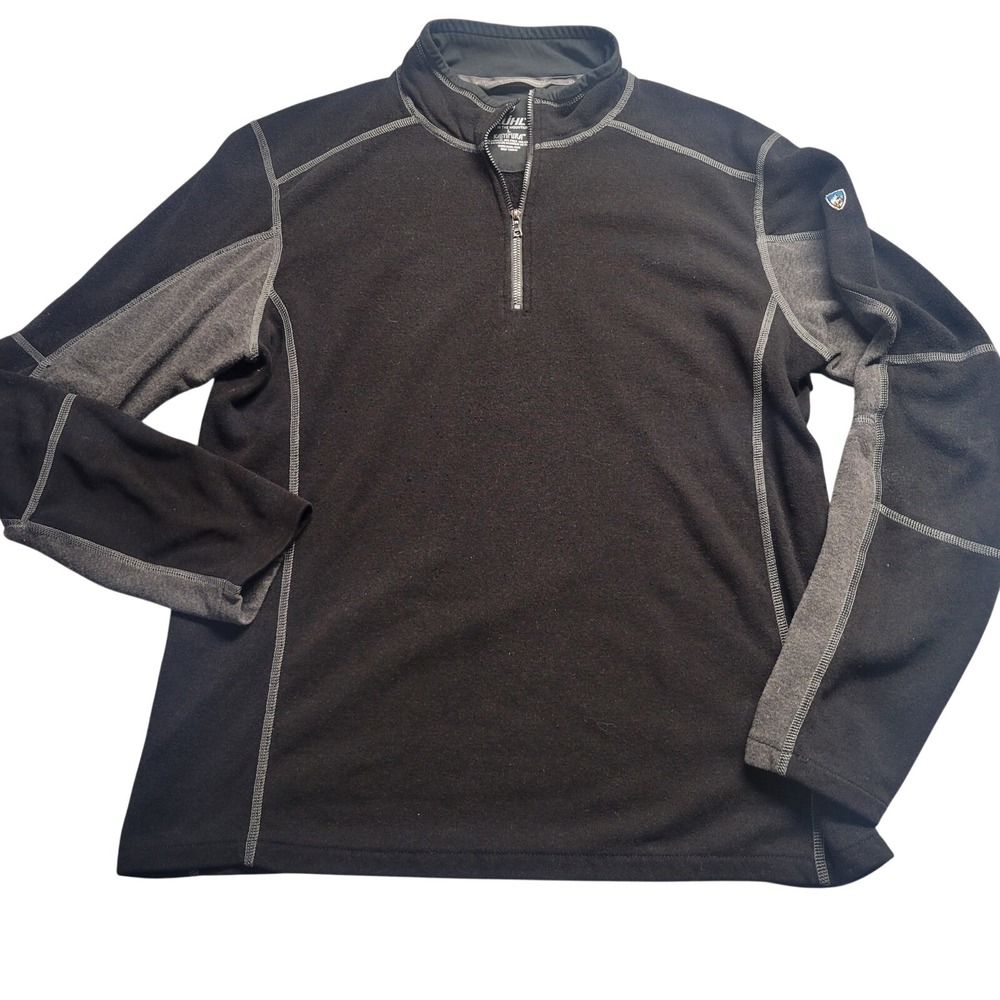 Kuhl Kashmira Mens Large Black Gray Quarter Zip Fleece Pullover Gorpcore